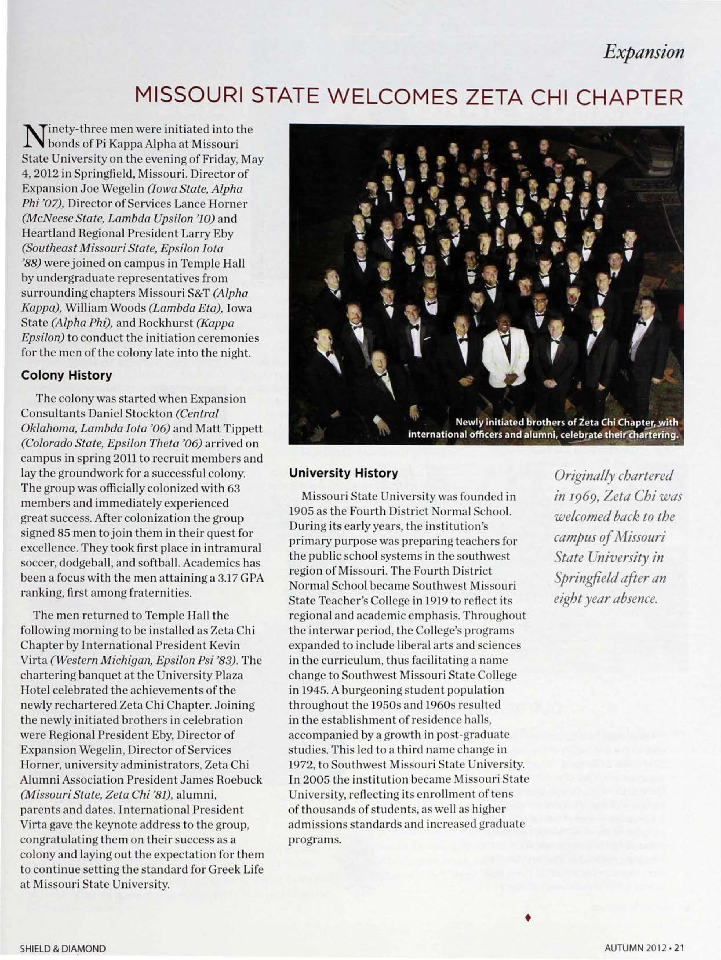 Expansion: Missouri State Welcomes Zeta Chi Chapter, Autumn 2012